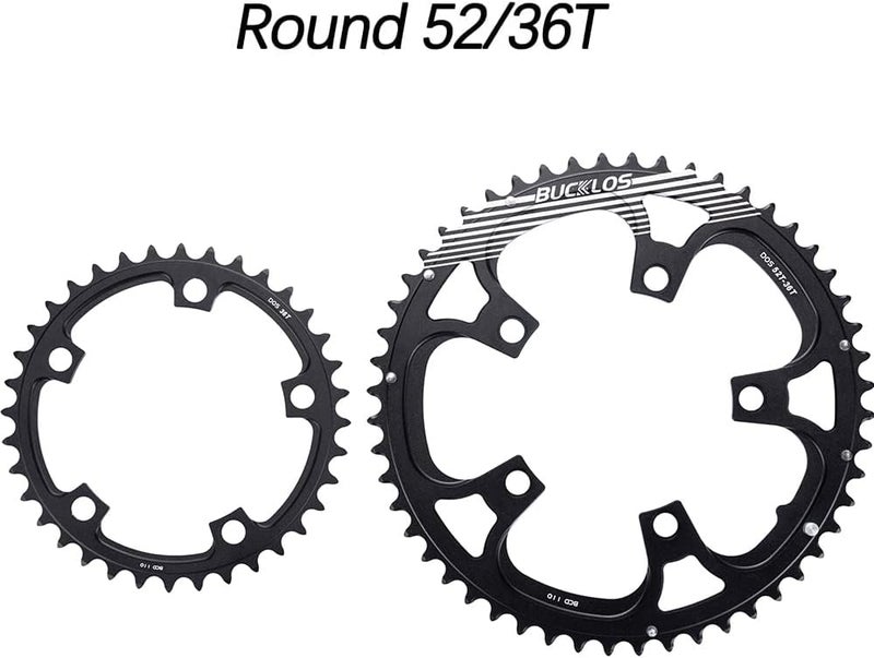 BUCKLOS 110BCD Bike Chainring Set with Pin, Double Round 5 Bolts Aluminum Chainring 50T 34T 52T 36T 53T 39T for Road Bike Bicycle Fits 8 9 10 11 Speed Chains - Image 3